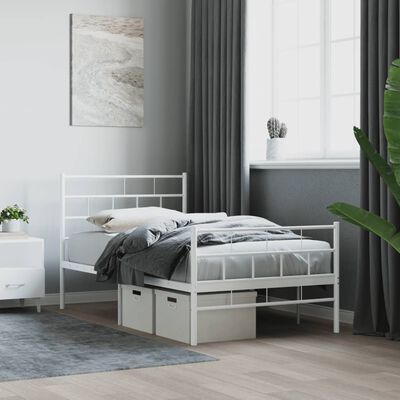 vidaXL Metalowa rama łóżka z wezgłowiem i zanóżkiem, biała, 107x203 cm