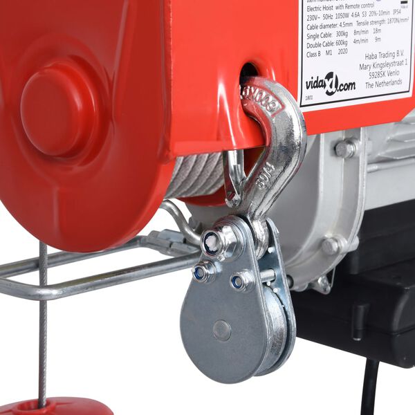 vidaXL Elektryczna wciągarka z pilotem, 1000 W, 300/600 kg
