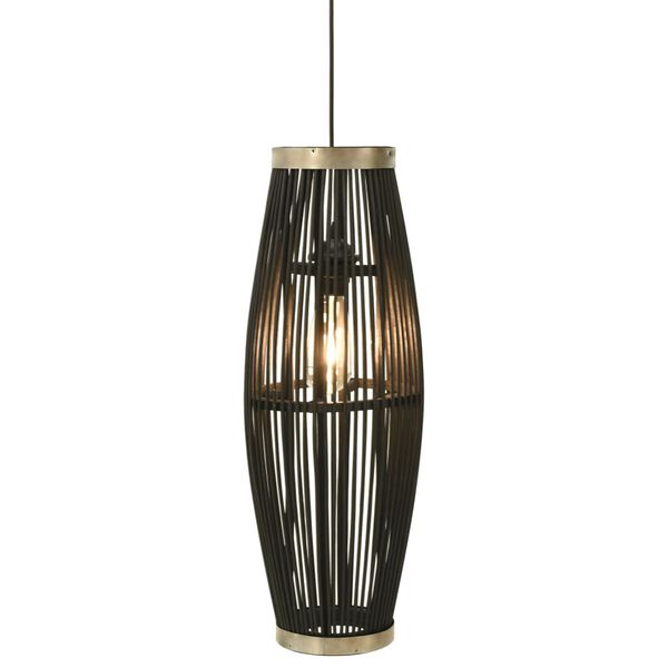 vidaXL Lampa wisząca, czarna, wiklinowa, 40 W, 27x68 cm, owalna, E27