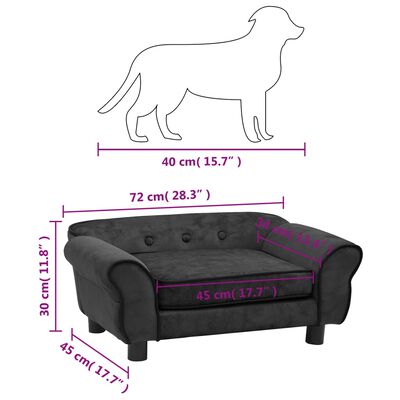 vidaXL Sofa dla psa, ciemnoszara, 72x45x30 cm, pluszowa