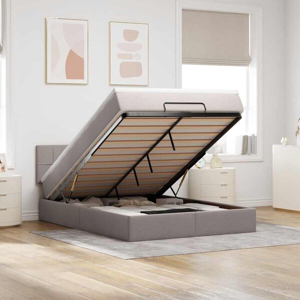 vidaXL Ł&oacute;żko otomana z materacem i diodami LED Taupe 140x200 cm