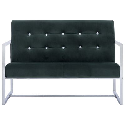 vidaXL 2-osobowa sofa z podłokietnikami, ciemnozielona, chrom, aksamit