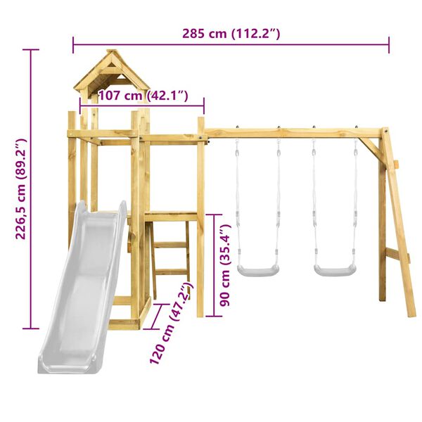 vidaXL Wieża do placu zabaw, 285x120x226,5 cm, impregnowana sosna