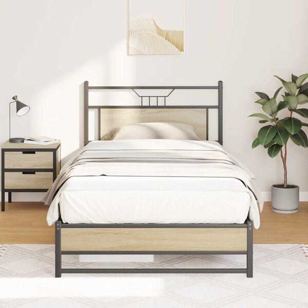 vidaXL Rama łóżka bez materaca Dąb Sonoma 107x203 cm Drewno klejone