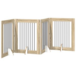 vidaXL Składana bramka dla psa z podp&oacute;rkami 4 szt. dąb Sonoma 321 cm