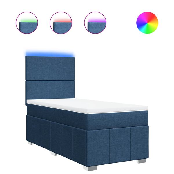 vidaXL Ł&oacute;żko kontynentalne z materacem, niebieskie, tkanina, 90x190 cm