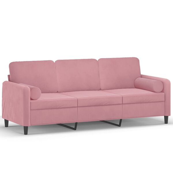 vidaXL 3-osobowa sofa z poduszkami, r&oacute;żowa, 180 cm, aksamit