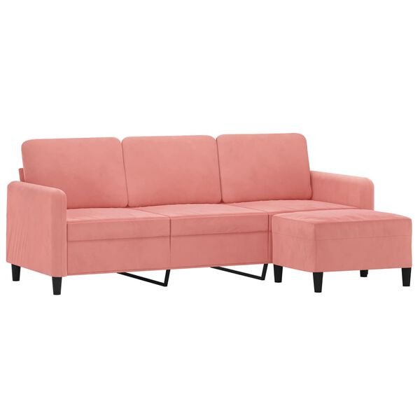 vidaXL 3-osobowa sofa z podn&oacute;żkiem, r&oacute;żowa, 180 cm, aksamitem