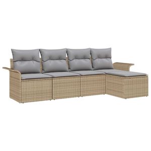 vidaXL Sofa na zewnątrz z poduszką 5 pcs Beżowy polirattan