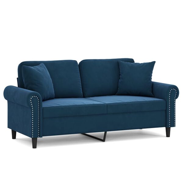 vidaXL 2-osobowa sofa z poduszkami, niebieska, 140 cm, aksamit