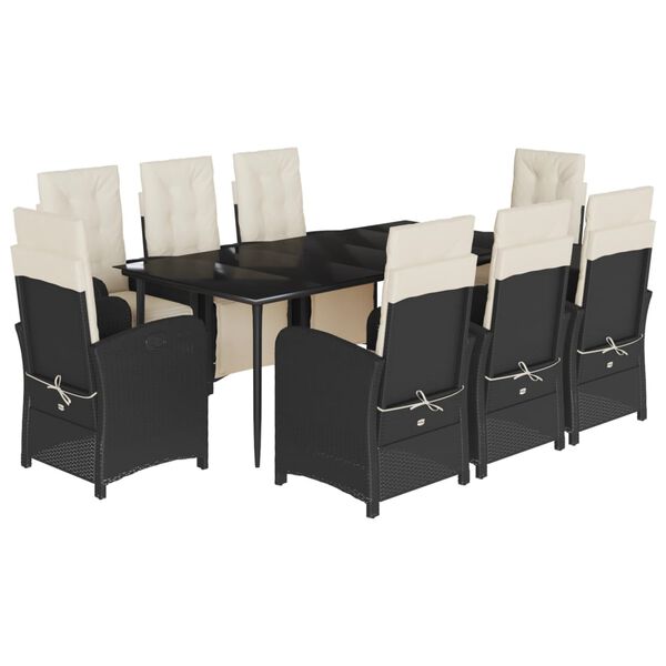 vidaXL 9-cz. zestaw mebli ogrodowych z poduszkami, czarny, rattan PE