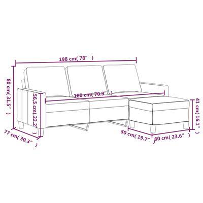 vidaXL 3-osobowa sofa z podnóżkiem, czarna, 180 cm, sztuczna skóra