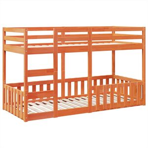 vidaXL Ł&oacute;żko piętrowe, woskowy brąz, 90x200 cm, lite drewno sosnowe