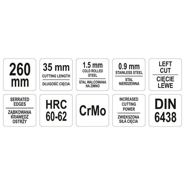 YATO Nożyce do cięcia blachy, lewe, 260 mm, czerwone