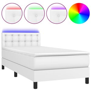 vidaXL Ł&oacute;żko kontynentalne z materacem i LED, biała ekosk&oacute;ra 80x200 cm