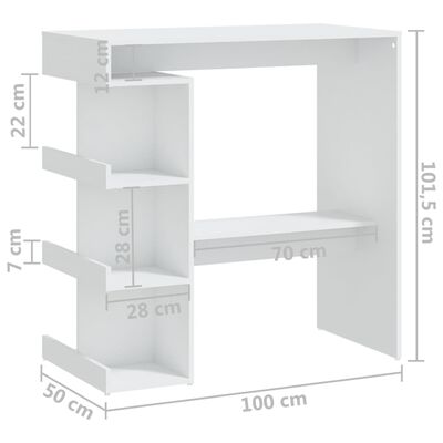 vidaXL Stolik barowy z półkami, biały, 100x50x101,5 cm, płyta wiórowa