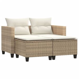 vidaXL Sofa ogrodowa 2-osobowa ze stołkami, beżowa, rattan PE