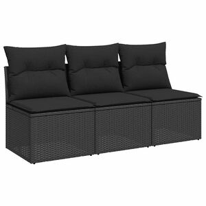vidaXL Sofa ogrodowa z poduszkami, 3-osobowa, czarna, z polirattanu