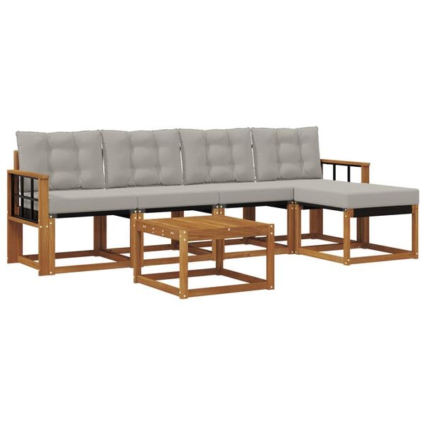 vidaXL Zestaw sof na zewnątrz z poduszką 6 pcs Naturalny i Jasny Szary