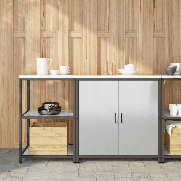 vidaXL Zestaw do przechowywania w kuchni z półką 2 pcs Srebrny Stal