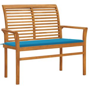 vidaXL Ławka ogrodowa z niebieską poduszką, 112 cm, drewno tekowe