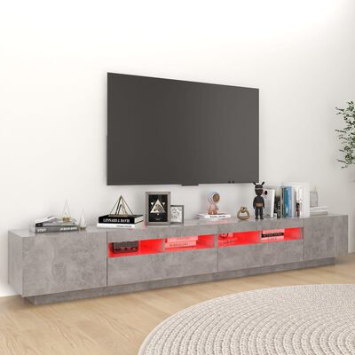 vidaXL Szafka pod TV z oświetleniem LED, szarość betonu, 260x35x40 cm