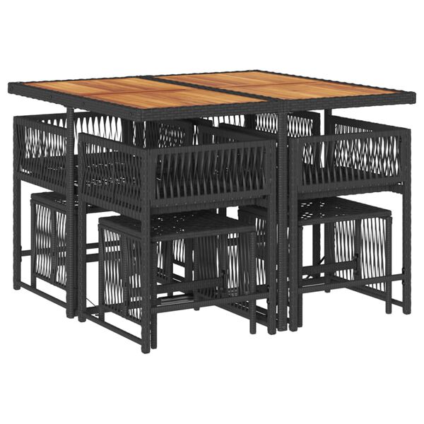 vidaXL 9-cz. zestaw mebli ogrodowych z poduszkami, czarny, rattan PE