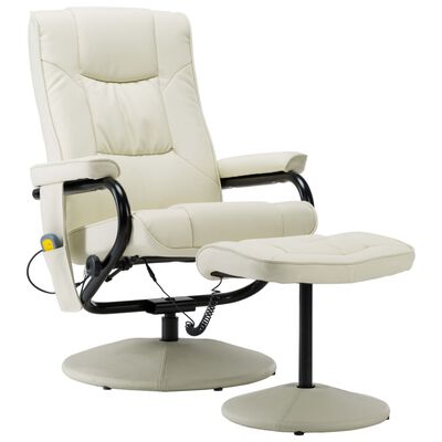 vidaXL Fotel masujący z podnóżkiem, kremowy, sztuczna skóra