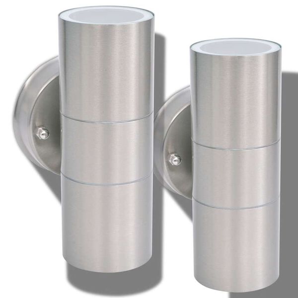 vidaXL Lampy ścienne zewnętrzne, 2 szt., stal nierdzewna, g&oacute;ra/d&oacute;ł