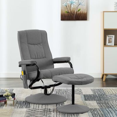 vidaXL Rozkładany fotel do masażu z podnóżkiem, jasnoszary, tkanina