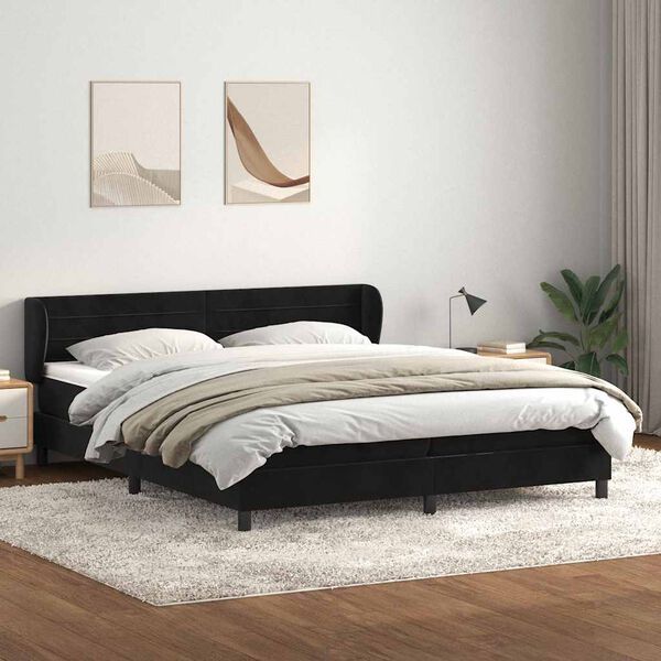 vidaXL Ł&oacute;żko typu Box Spring z materacami Czarny 180x220 cm Aksamit