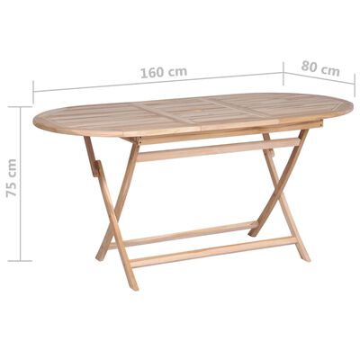 vidaXL Składany stół ogrodowy, 160x80x75 cm, lite drewno tekowe