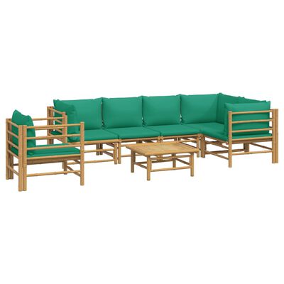 vidaXL 7-cz. zestaw mebli do ogrodu, zielone poduszki, bambusowy