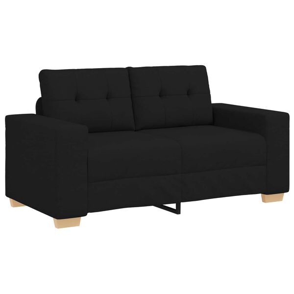 vidaXL Sofa 3 pcs Czarny Tkanina lniana