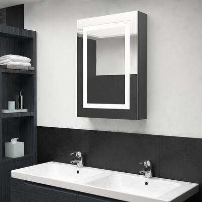 vidaXL Szafka łazienkowa z lustrem i LED, szara, 50x13x70 cm