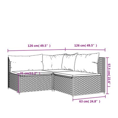 vidaXL 3-cz. zestaw wypoczynkowy do ogrodu, poduszki, brąz, polirattan