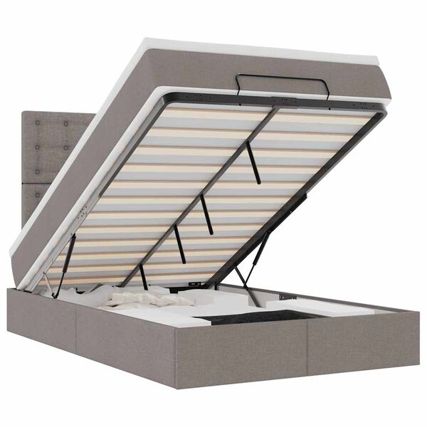 vidaXL Rama ł&oacute;żka otomana z materacem, taupe, 120x190 cm, tkanina