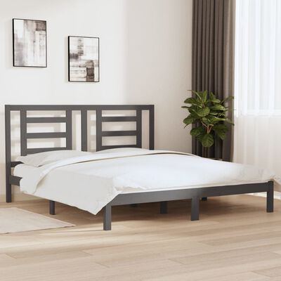 vidaXL Rama łóżka, szara, lite drewno, 180x200 cm, Super King