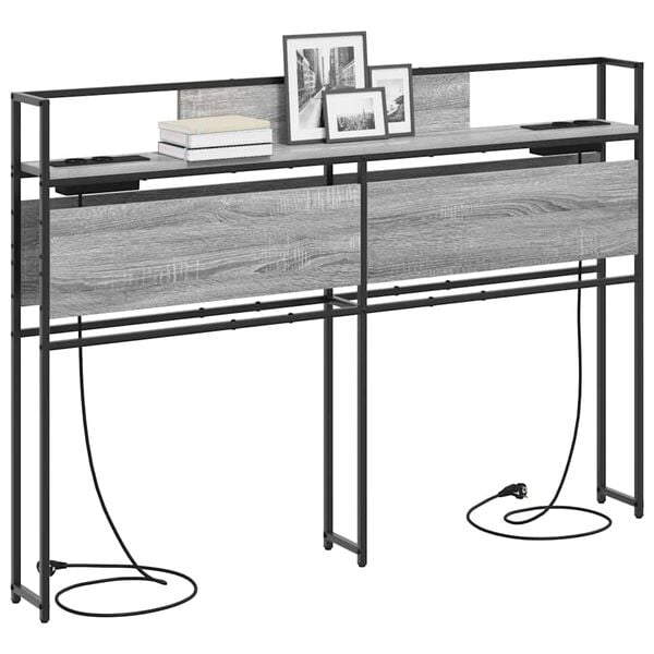 vidaXL Zagł&oacute;wek do przechowywania z p&oacute;łką Szary dąb sonoma 140 cm