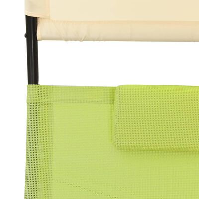 vidaXL Podwójny leżak z baldachimem, tkanina textilene, krem i zieleń