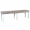 vidaXL Ławka, 160 cm, biała, naturalny rattan kubu i lite drewno mango