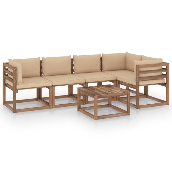 vidaXL 6-cz. zestaw wypoczynkowy z palet, z poduszkami, drewno sosnowe