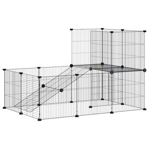 vidaXL Klatka dla zwierząt z bramką, 20 paneli, czarna, 105x70x70 cm, stal