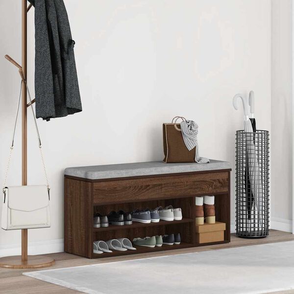 vidaXL Ławka na buty, brązowy dąb, 102x30,5x45 cm