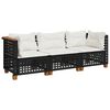 vidaXL Sofa ogrodowa z poduszkami, 3-osobowa, czarna, polirattan
