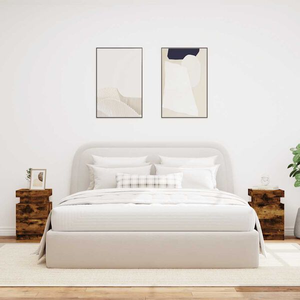 vidaXL Szafki nocne z LED, 2 szt., przydymiony dąb, 35x39x55 cm