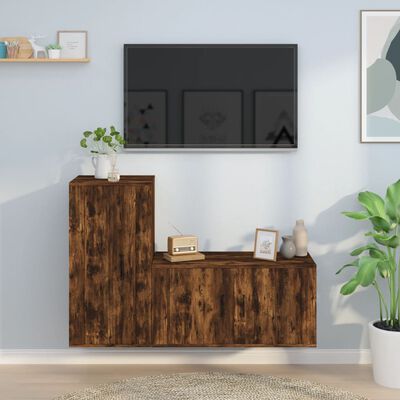 vidaXL Zestaw 2 szafek TV, przydymiony dąb, materiał drewnopochodny