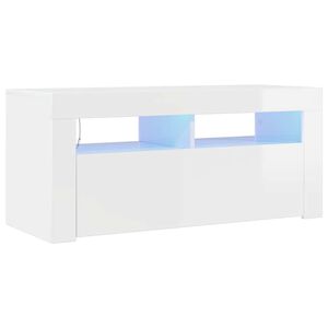 vidaXL Szafka TV z oświetleniem LED, wysoki połysk, biała, 90x35x40 cm