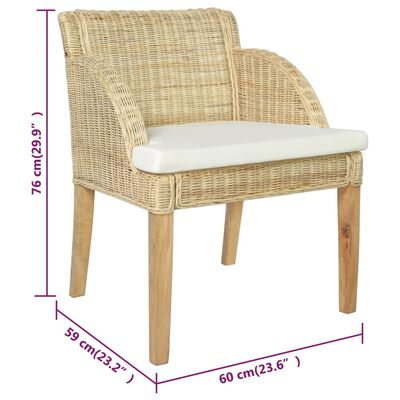 vidaXL Krzesła stołowe z poduszkami, 2 szt., naturalny rattan