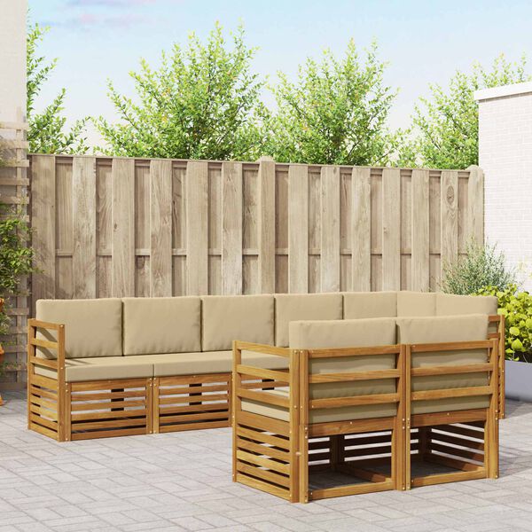 vidaXL Zestawy sof 8 pcs Naturalny i Beżowy Lite Drewno Akacji